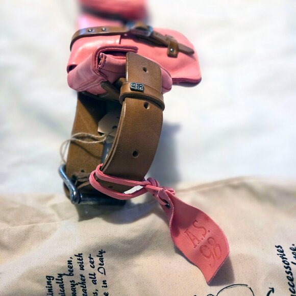 A.S.98 Helene Sling Bag Shock Pink & Natural Leather, NWT, Belt Sling Crossbody - Picture 3 of 11